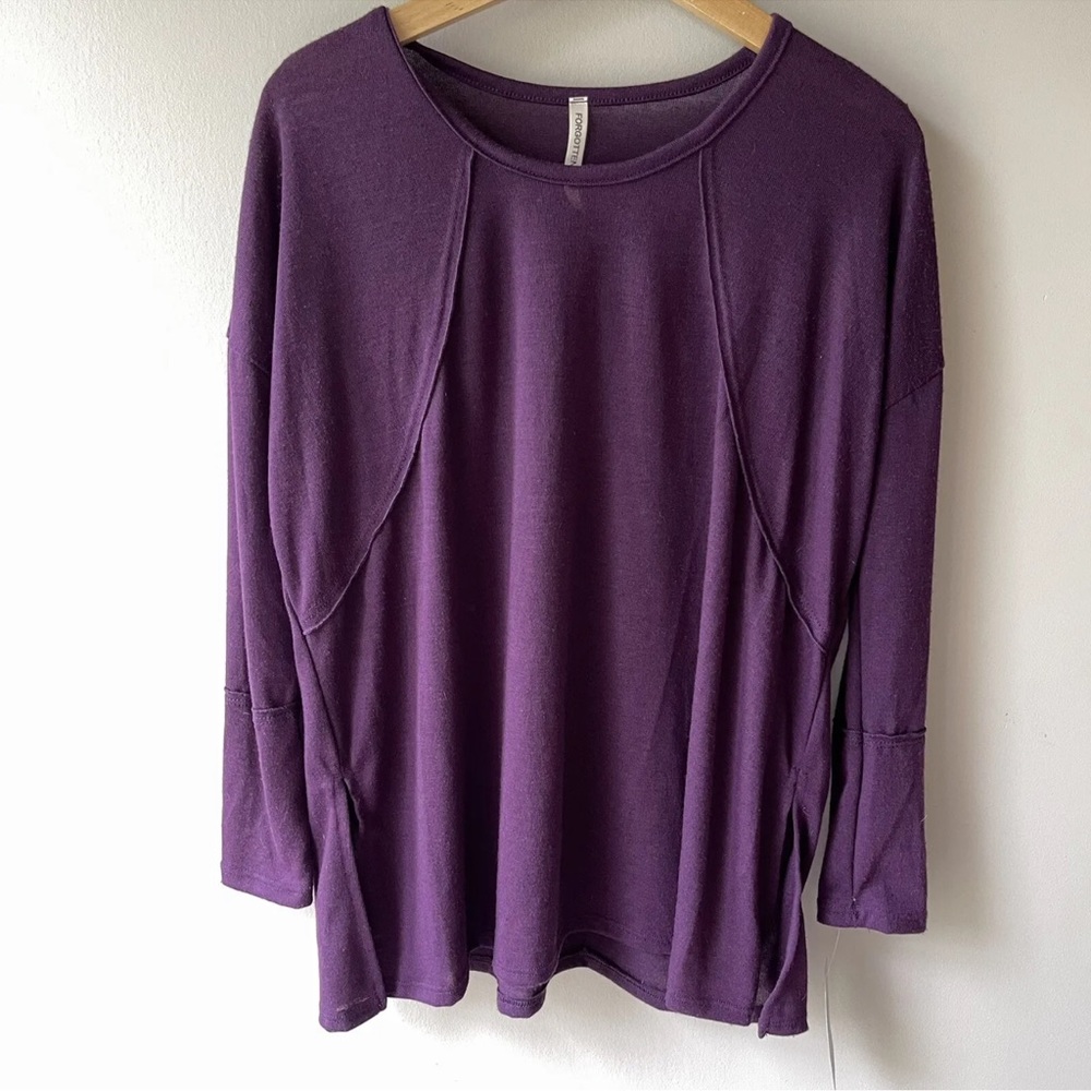 NEW Forgotten Grace Plum Purple 3/4 Sleeve Round‎ Neck Shirt Women’s Size Medium